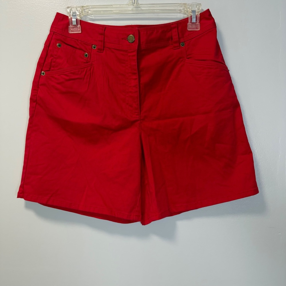 Vintage Talbots Red Cotton Stretch Bermuda Shorts Size 6 High Waisted Retro‎